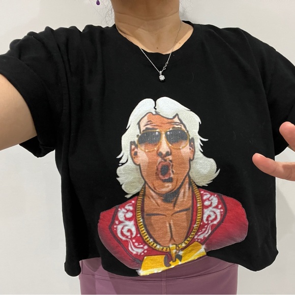 Vintage WOO Ric Flair Wu Tang Shirt Crop Top Wrestling WWE Breathe Oversize Boxy - Picture 4 of 11